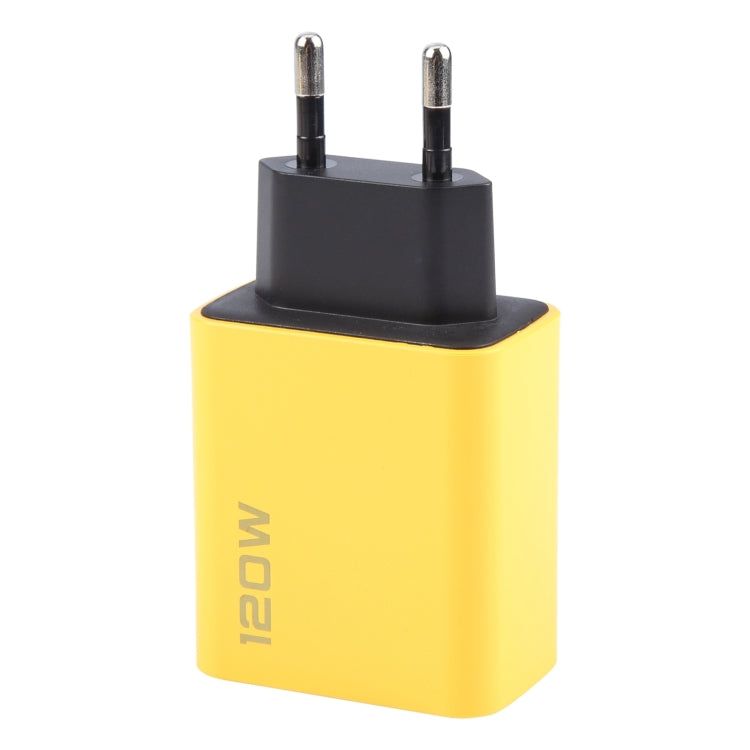 KO-71 120W Dual PD Type-C + Dual QC3.0 USB Multi Ports Charger, Plug:EU Plug - Yellow