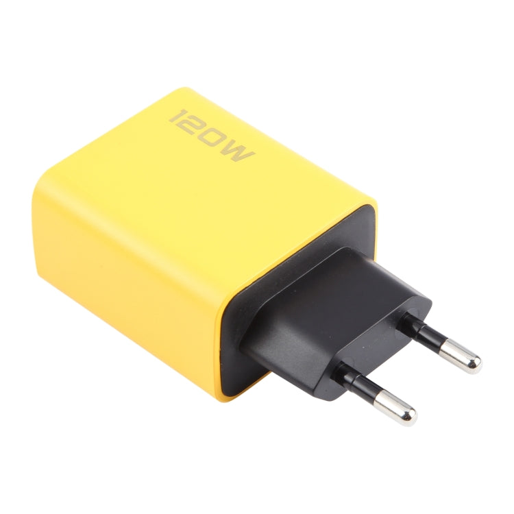 KO-71 120W Dual PD Type-C + Dual QC3.0 USB Multi Ports Charger, Plug:EU Plug - Yellow