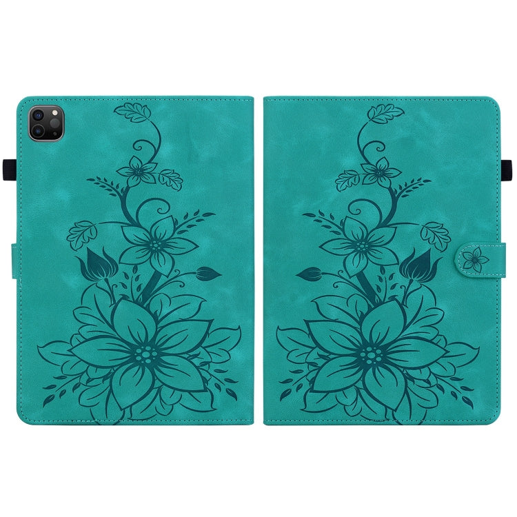 For iPad Pro 12.9 2022 / 2021 / 2020 Lily Embossed Leather Smart Tablet Case