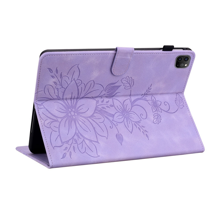 For iPad Pro 12.9 2022 / 2021 / 2020 Lily Embossed Leather Smart Tablet Case