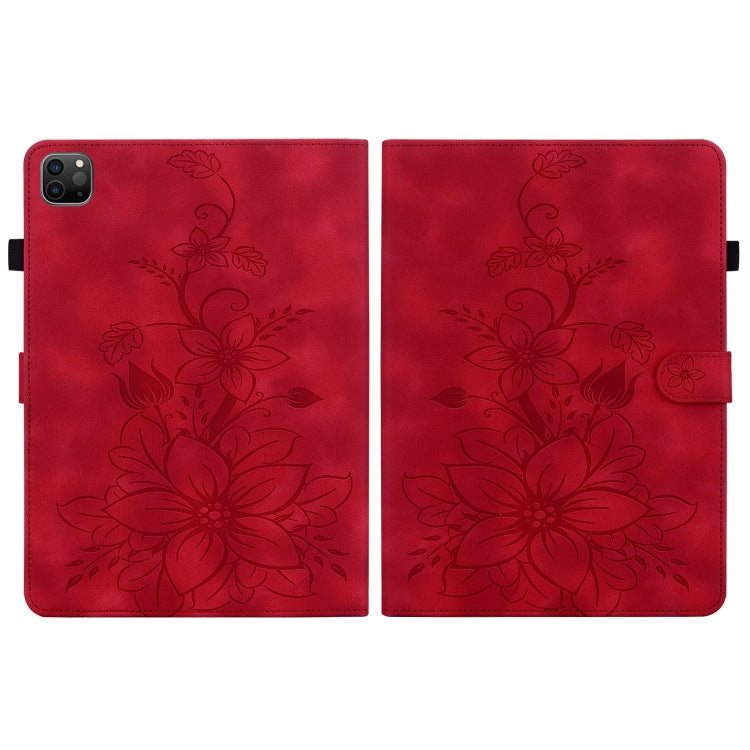 For iPad Pro 12.9 2022 / 2021 / 2020 Lily Embossed Leather Smart Tablet Case