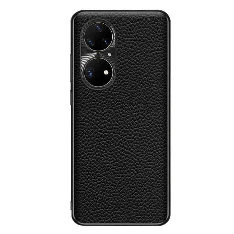 For Huawei P50 Pro Genuine Leather Litchi Texture Phone Case