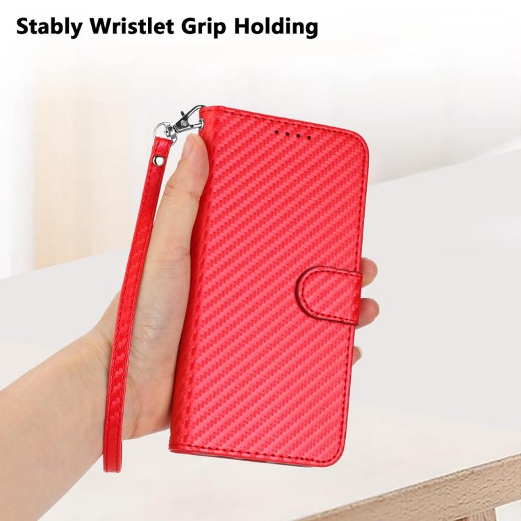 For Sharp Basio Active 3 YX0070 Carbon Fiber Buckle Leather Phone Case with Lanyard