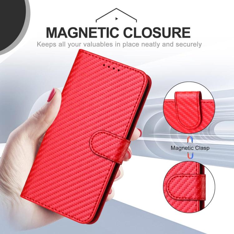 For Sharp Basio Active 3 YX0070 Carbon Fiber Buckle Leather Phone Case with Lanyard