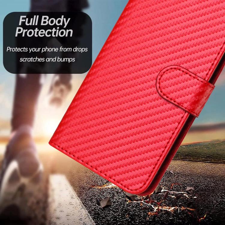 For Sharp Basio Active 3 YX0070 Carbon Fiber Buckle Leather Phone Case with Lanyard