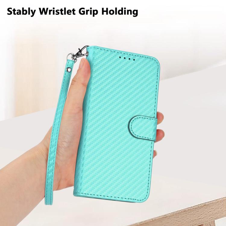 For Sharp Basio Active 3 YX0070 Carbon Fiber Buckle Leather Phone Case with Lanyard