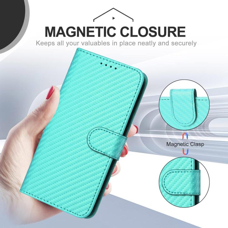 For Sharp Basio Active 3 YX0070 Carbon Fiber Buckle Leather Phone Case with Lanyard
