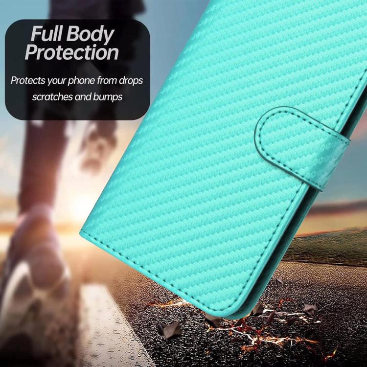 For Sharp Basio Active 3 YX0070 Carbon Fiber Buckle Leather Phone Case with Lanyard