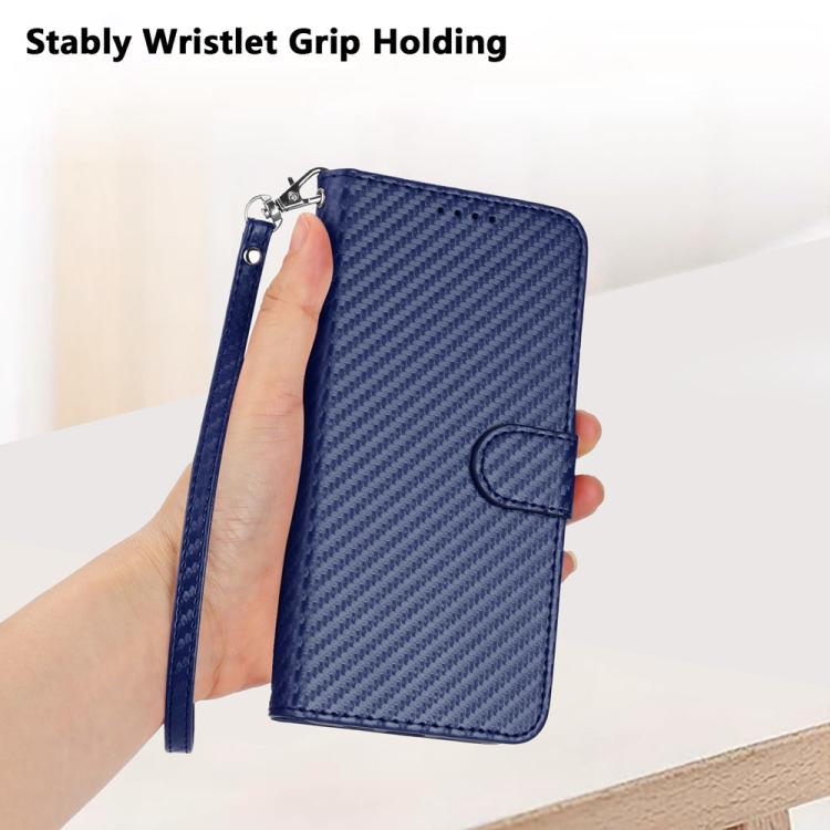 For Sharp Basio Active 3 YX0070 Carbon Fiber Buckle Leather Phone Case with Lanyard
