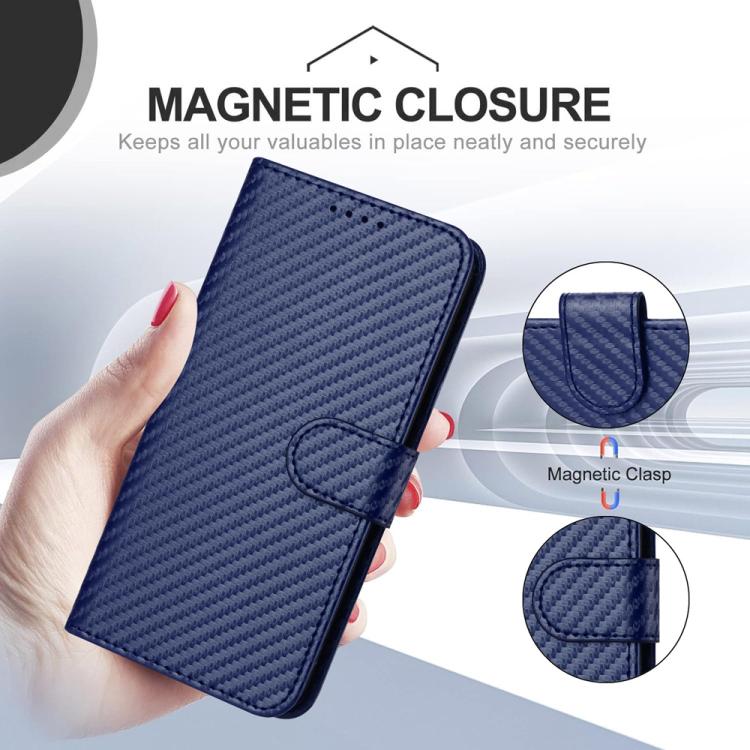 For Sharp Basio Active 3 YX0070 Carbon Fiber Buckle Leather Phone Case with Lanyard