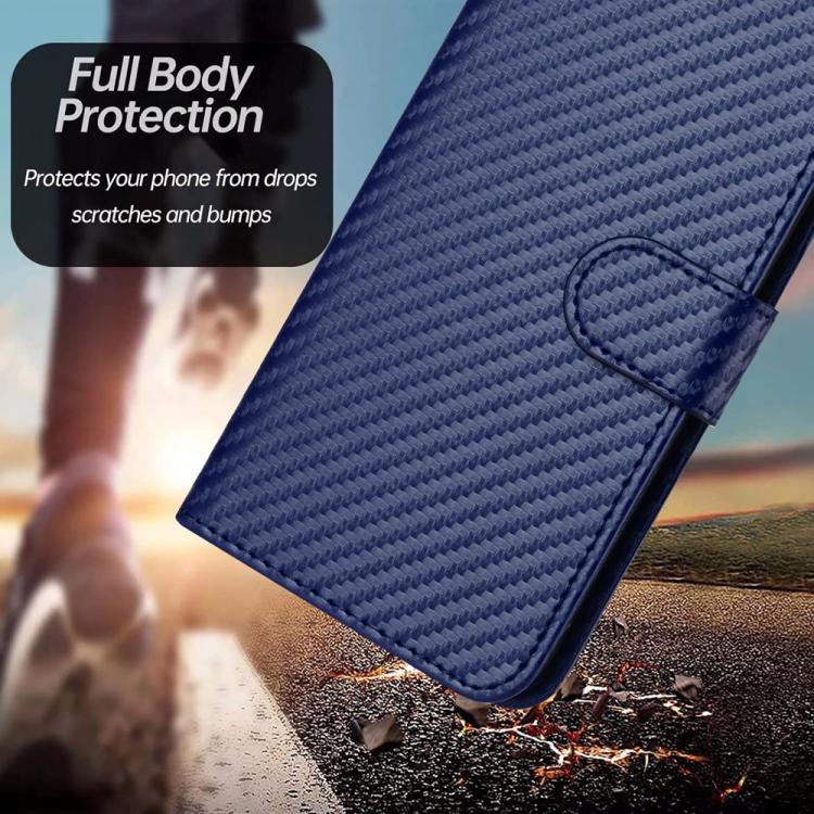 For Sharp Basio Active 3 YX0070 Carbon Fiber Buckle Leather Phone Case with Lanyard