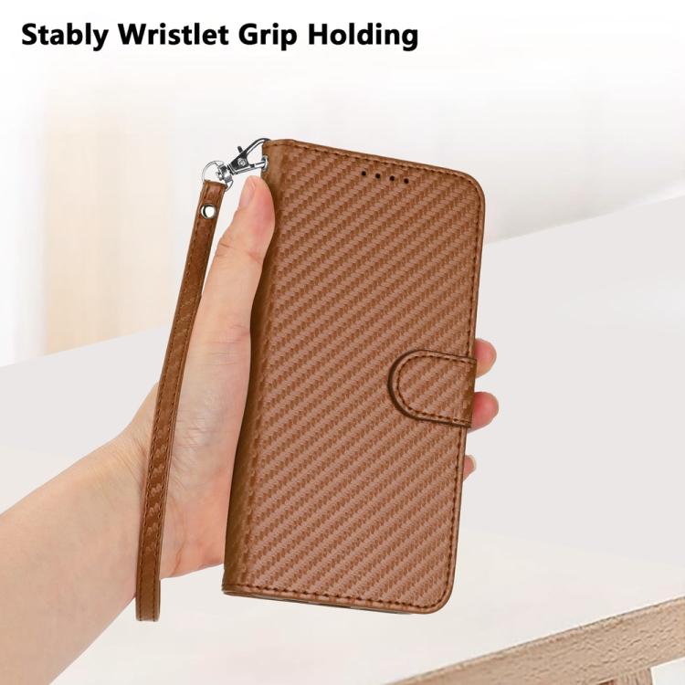 For Sharp Basio Active 3 YX0070 Carbon Fiber Buckle Leather Phone Case with Lanyard