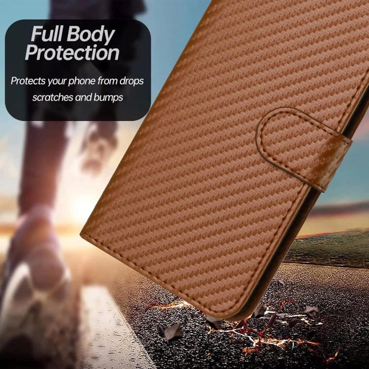 For Sharp Basio Active 3 YX0070 Carbon Fiber Buckle Leather Phone Case with Lanyard