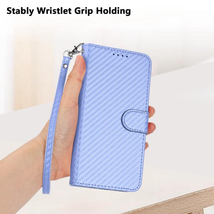 For Sharp Basio Active 3 YX0070 Carbon Fiber Buckle Leather Phone Case with Lanyard