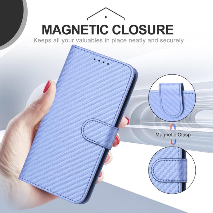 For Sharp Basio Active 3 YX0070 Carbon Fiber Buckle Leather Phone Case with Lanyard