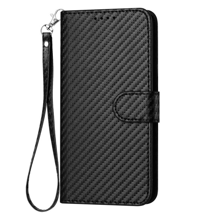 For Sharp Basio Active 3 YX0070 Carbon Fiber Buckle Leather Phone Case with Lanyard