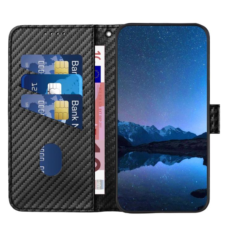 For Sharp Basio Active 3 YX0070 Carbon Fiber Buckle Leather Phone Case with Lanyard