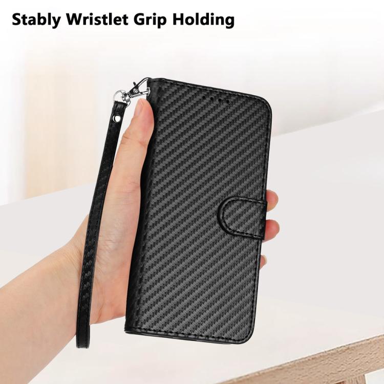 For Sharp Basio Active 3 YX0070 Carbon Fiber Buckle Leather Phone Case with Lanyard
