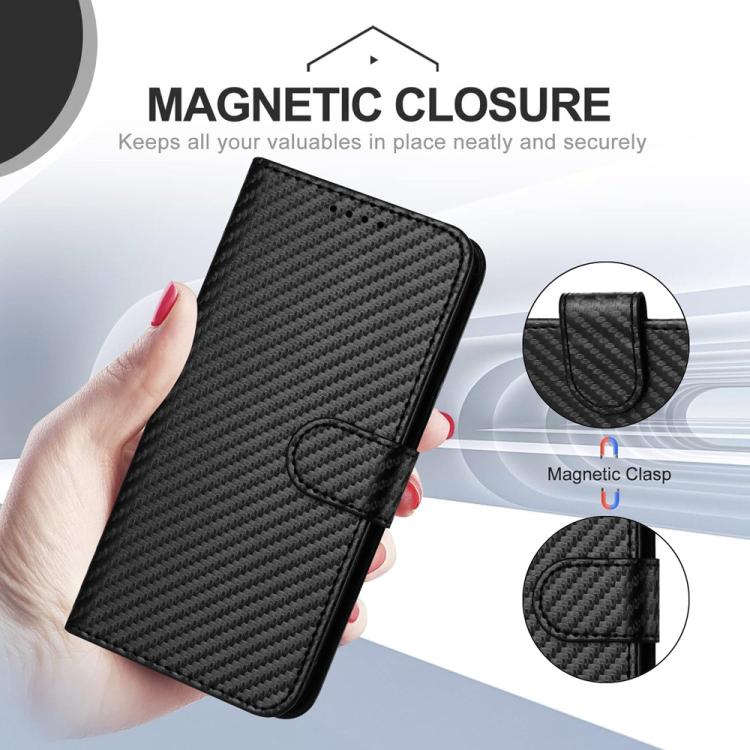 For Sharp Basio Active 3 YX0070 Carbon Fiber Buckle Leather Phone Case with Lanyard