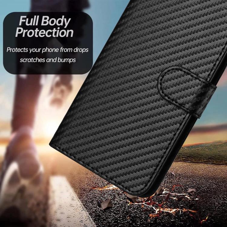 For Sharp Basio Active 3 YX0070 Carbon Fiber Buckle Leather Phone Case with Lanyard