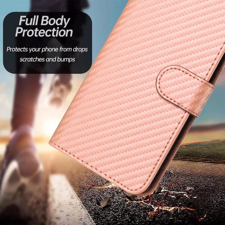 For Sharp Basio Active 3 YX0070 Carbon Fiber Buckle Leather Phone Case with Lanyard