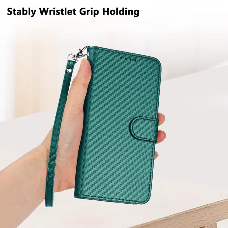 For Sharp Basio Active 3 YX0070 Carbon Fiber Buckle Leather Phone Case with Lanyard