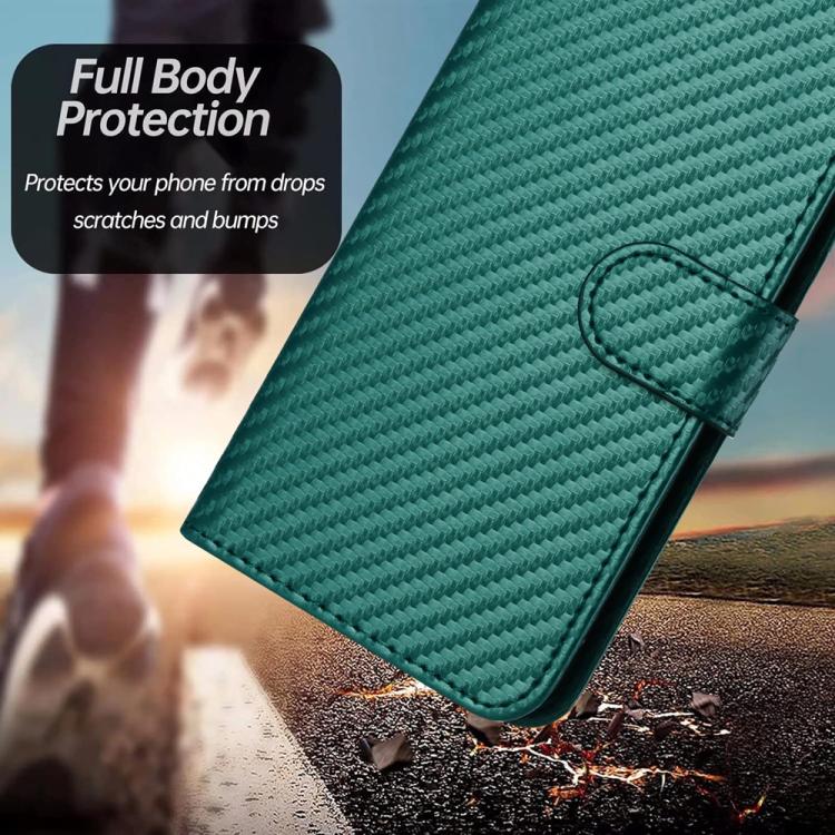 For Sharp Basio Active 3 YX0070 Carbon Fiber Buckle Leather Phone Case with Lanyard