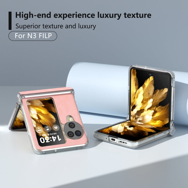 For OPPO Find N3 Flip Three Parts PU Leather Transparent Edge Phone Case
