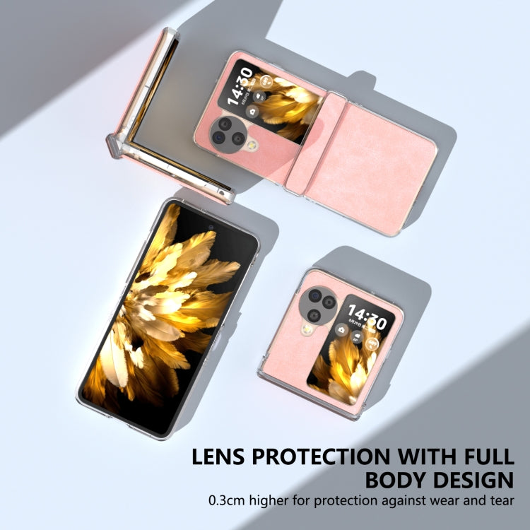For OPPO Find N3 Flip Three Parts PU Leather Transparent Edge Phone Case