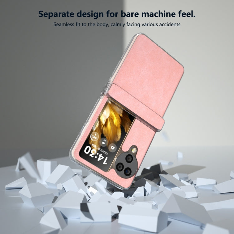 For OPPO Find N3 Flip Three Parts PU Leather Transparent Edge Phone Case
