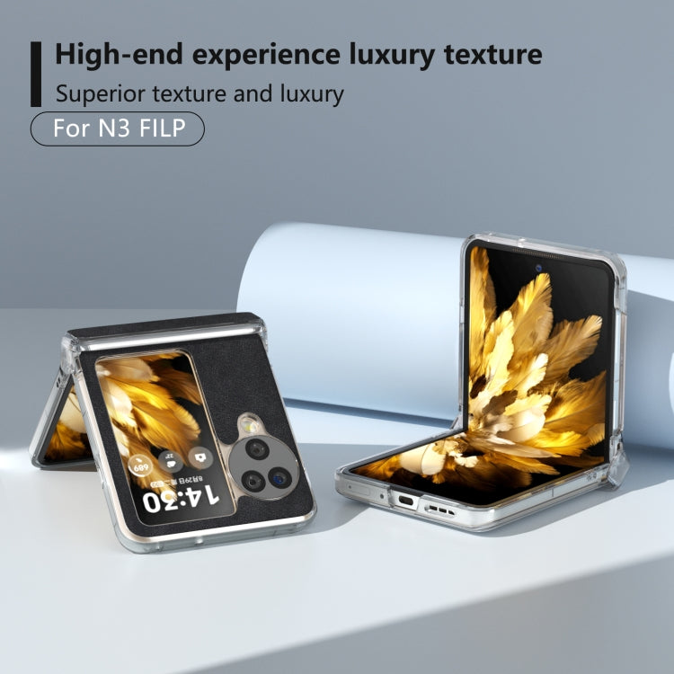 For OPPO Find N3 Flip Three Parts PU Leather Transparent Edge Phone Case