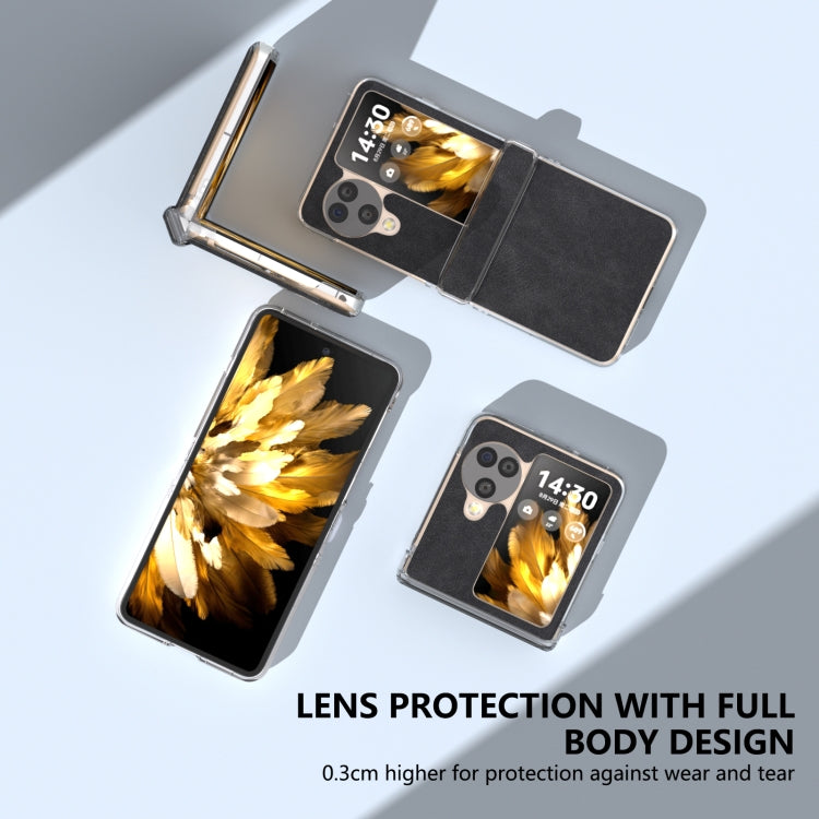For OPPO Find N3 Flip Three Parts PU Leather Transparent Edge Phone Case