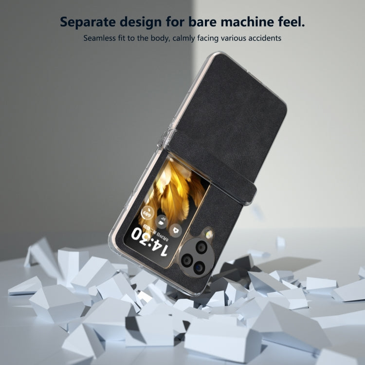 For OPPO Find N3 Flip Three Parts PU Leather Transparent Edge Phone Case