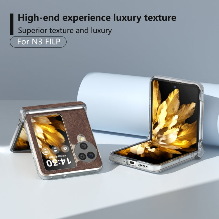 For OPPO Find N3 Flip Three Parts PU Leather Transparent Edge Phone Case