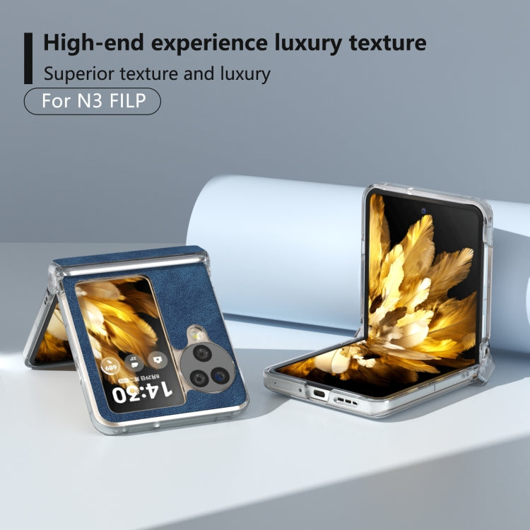 For OPPO Find N3 Flip Three Parts PU Leather Transparent Edge Phone Case
