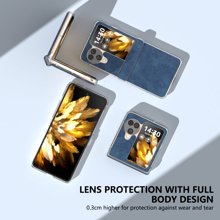 For OPPO Find N3 Flip Three Parts PU Leather Transparent Edge Phone Case