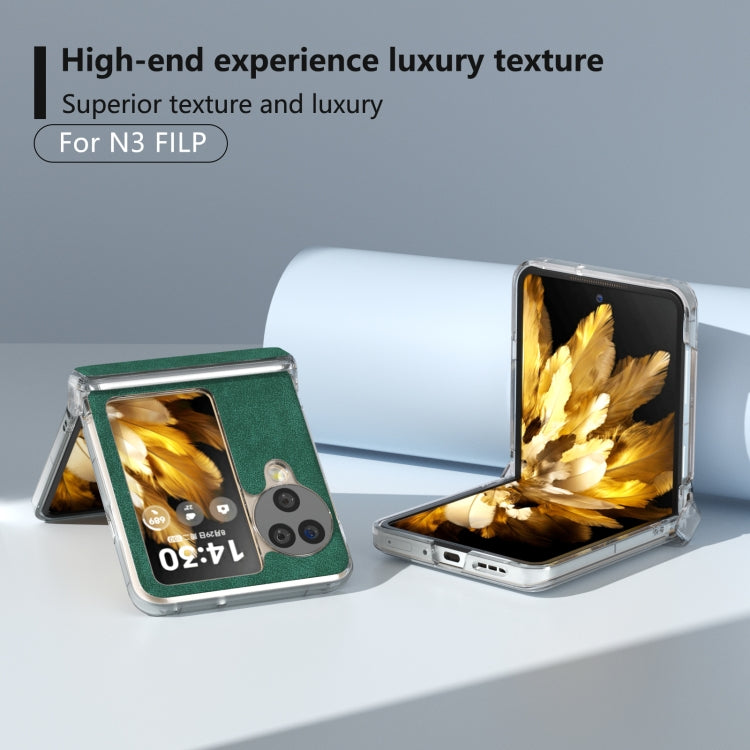 For OPPO Find N3 Flip Three Parts PU Leather Transparent Edge Phone Case