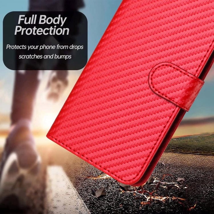 For iPhone 8 Plus / 7 Plus YX0070 Carbon Fiber Buckle Leather Phone Case with Lanyard