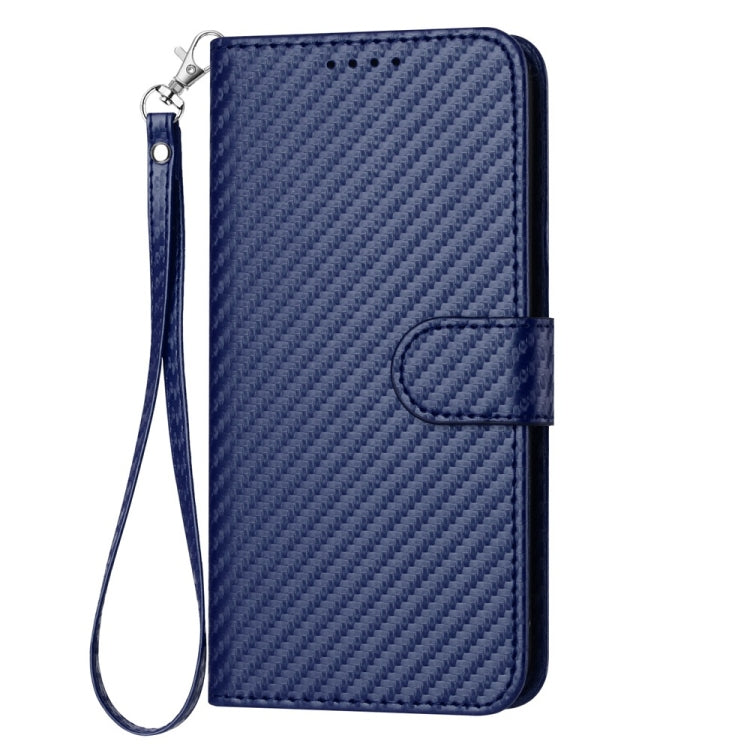 For iPhone 16 Pro Max YX0070 Carbon Fiber Buckle Leather Phone Case with Lanyard