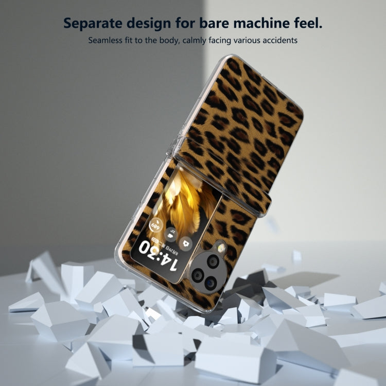 For OPPO Find N3 Flip Three Parts Transparent Frame Leopard Pattern Phone Case