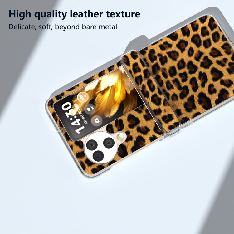 For OPPO Find N3 Flip Three Parts Transparent Frame Leopard Pattern Phone Case