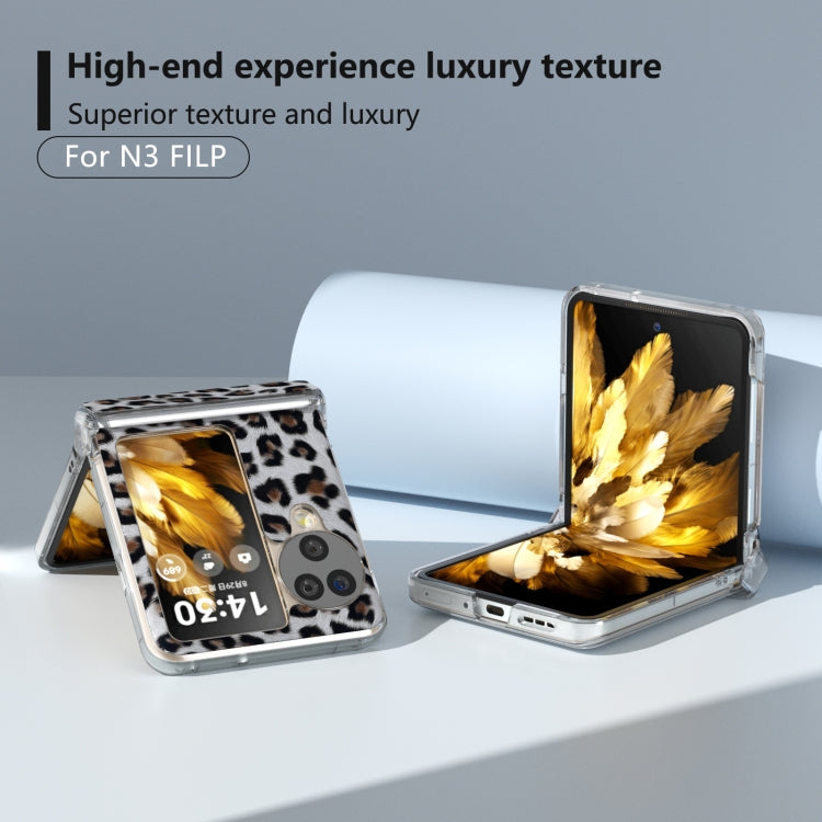 For OPPO Find N3 Flip Three Parts Transparent Frame Leopard Pattern Phone Case