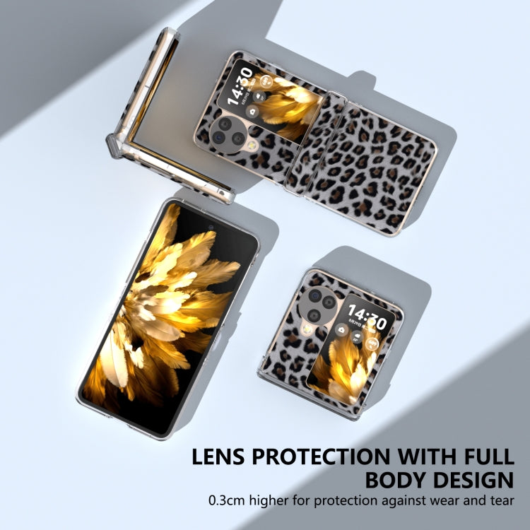 For OPPO Find N3 Flip Three Parts Transparent Frame Leopard Pattern Phone Case