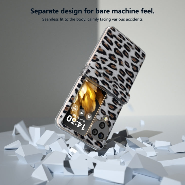 For OPPO Find N3 Flip Three Parts Transparent Frame Leopard Pattern Phone Case