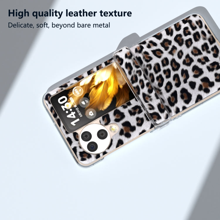 For OPPO Find N3 Flip Three Parts Transparent Frame Leopard Pattern Phone Case