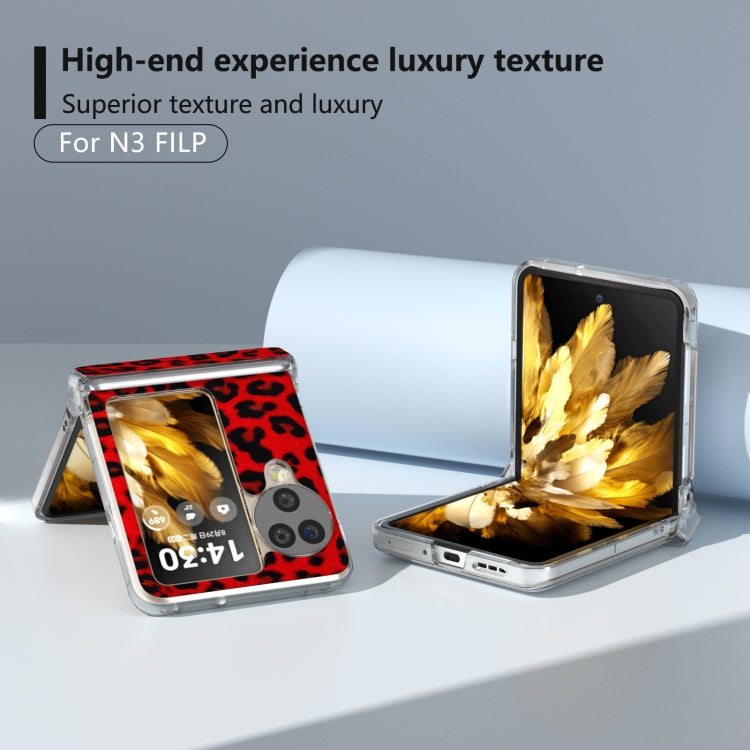 For OPPO Find N3 Flip Three Parts Transparent Frame Leopard Pattern Phone Case