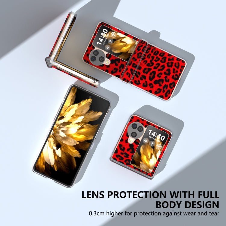 For OPPO Find N3 Flip Three Parts Transparent Frame Leopard Pattern Phone Case
