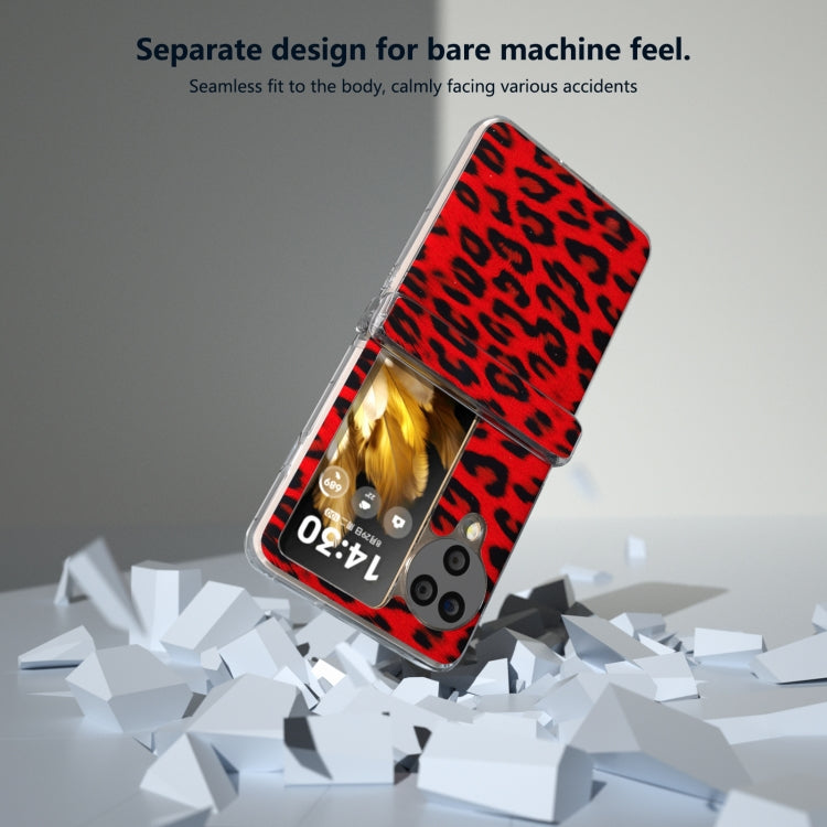 For OPPO Find N3 Flip Three Parts Transparent Frame Leopard Pattern Phone Case