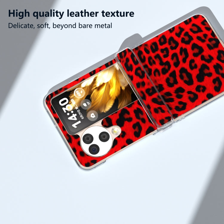 For OPPO Find N3 Flip Three Parts Transparent Frame Leopard Pattern Phone Case