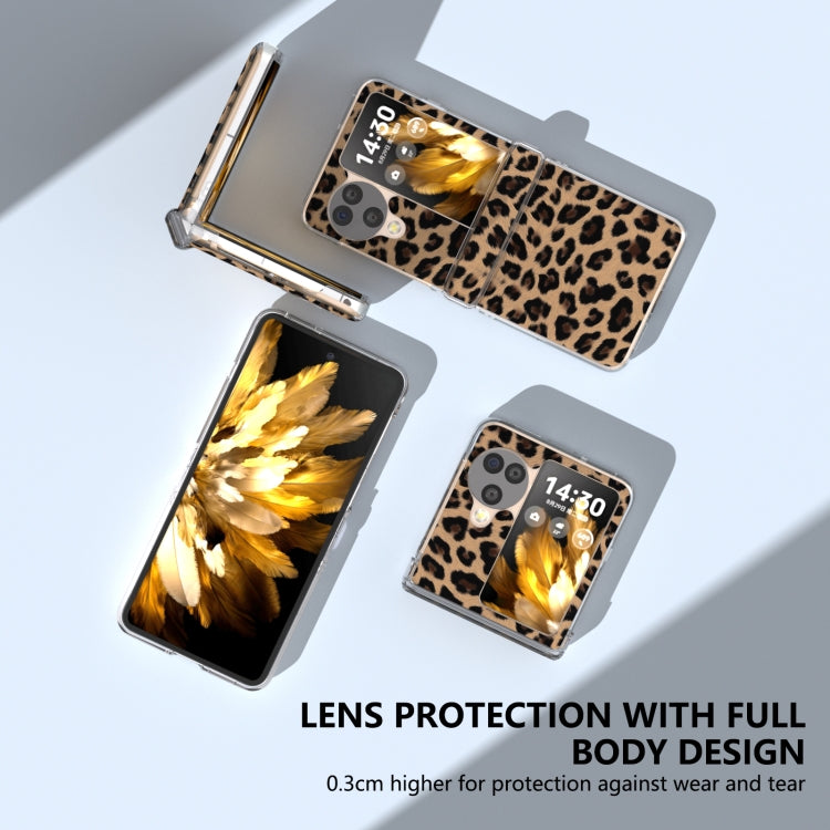 For OPPO Find N3 Flip Three Parts Transparent Frame Leopard Pattern Phone Case